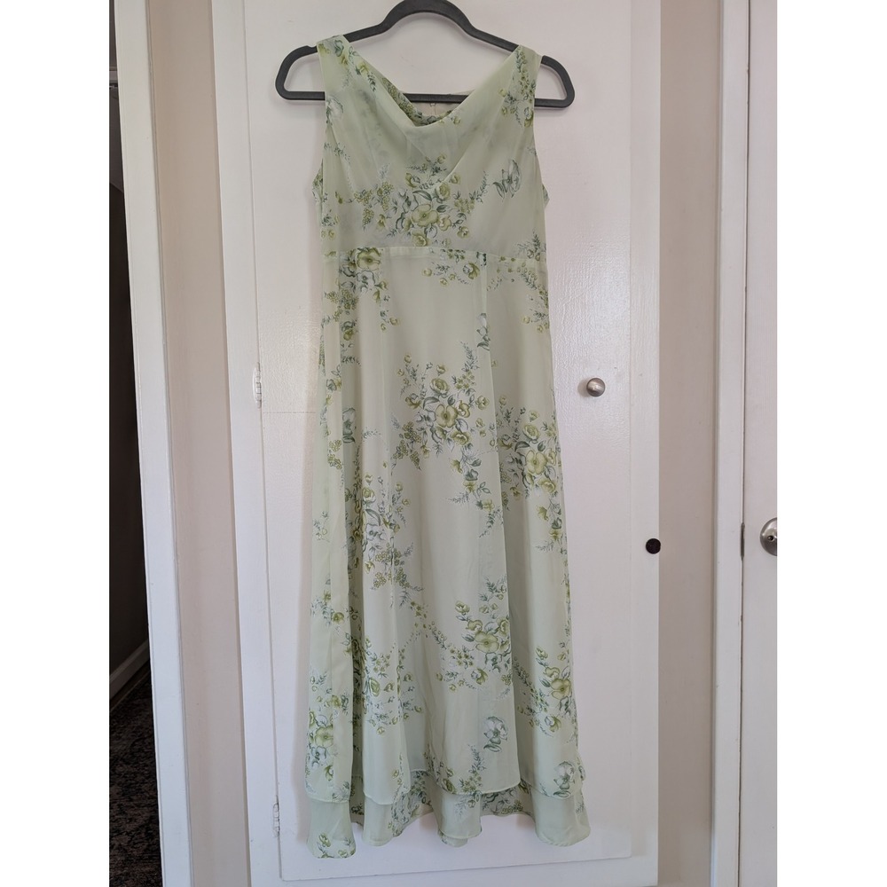 Sage Green Floral Cowl Neck Maxi Dress Scarf Wedding Guest Fairy Garden Romantic